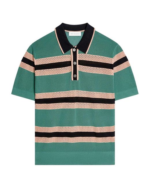 Dries Van Noten Green Striped Polo Shirt for men