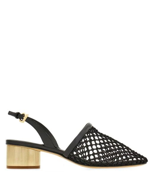 Ferragamo Black Elegant Mesh And Leather Slingback Pumps