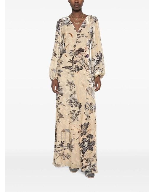 Etro Natural Long Dress With Silk Blend Print