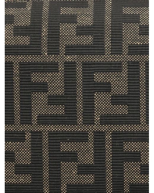 Fendi Black Zip Top Small Bag In Ff Zucca Jacquard Fabric