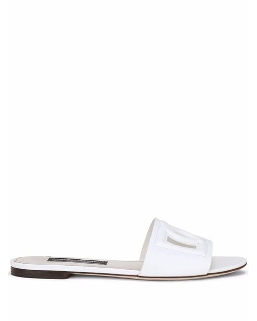 Dolce & Gabbana White Dg Logo Leather Sandal
