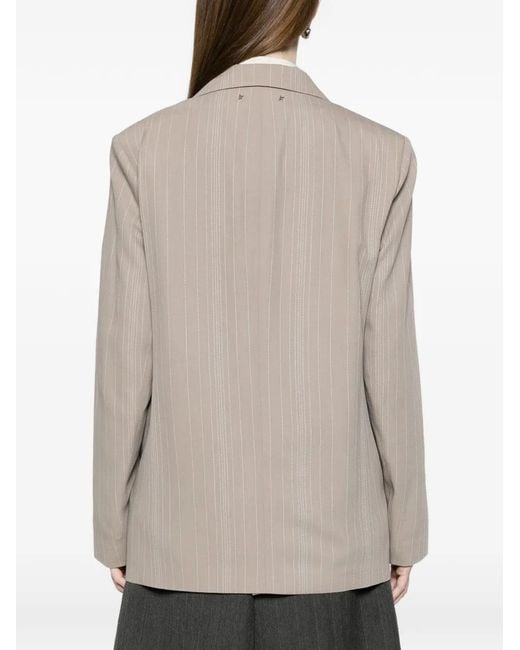 Golden Goose Deluxe Brand Natural Pinstripe Oversized Wool Blend Blazer With Broche