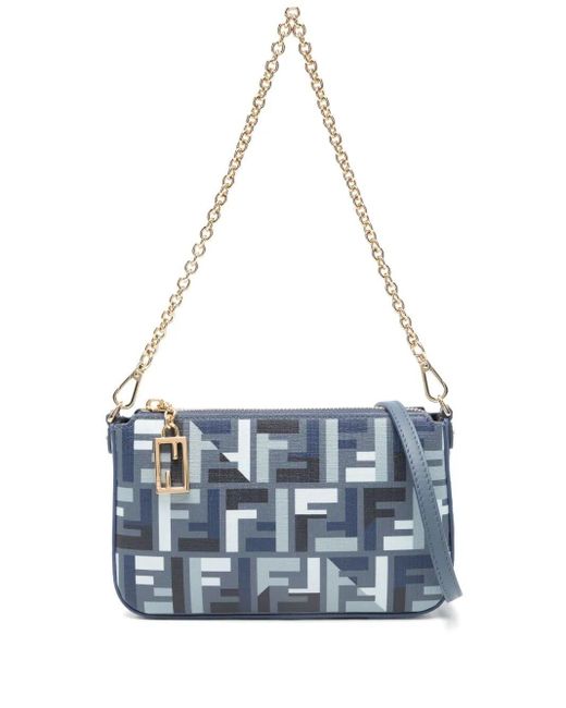 Fendi Blue Light Baguette Pouch With Jacquard Ff Velvet