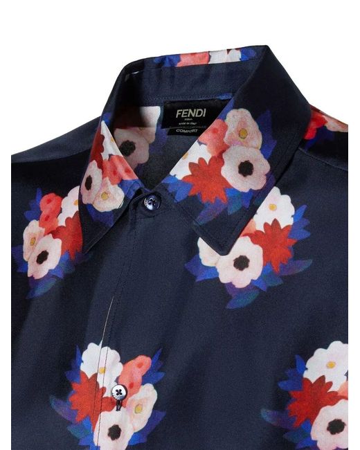 Fendi Blue Bou Silk Shirt for men