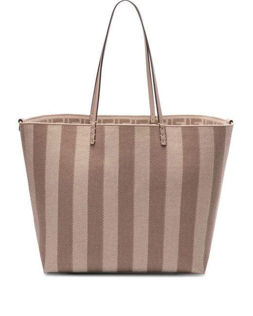 Fendi Brown Pequin Striped And Ff Fabric Roll Large Reversible Shopper Bags