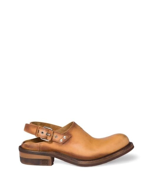 Miu Miu Brown Foule Leather Clogs