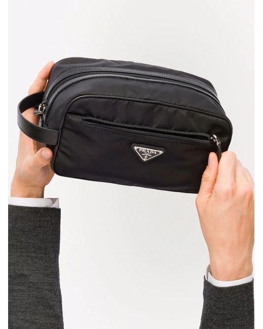 Prada Black Re-Nylon Wash Bag for men