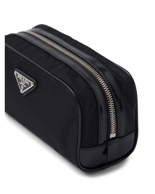 Prada Black Re-nylon And Brushed Leather Pouch for men