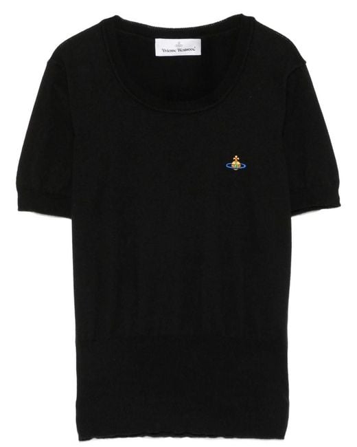 Vivienne Westwood Black Bea Short Sleeve Top With Orb Embroidery