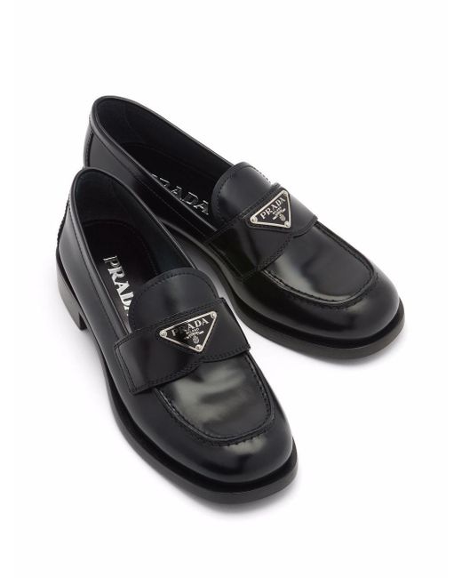 Prada Leather Mocassini Logo in Black | Lyst Canada