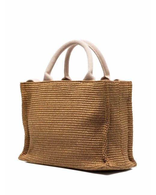 Marni Brown Raffia-Effect Small Tote Bag