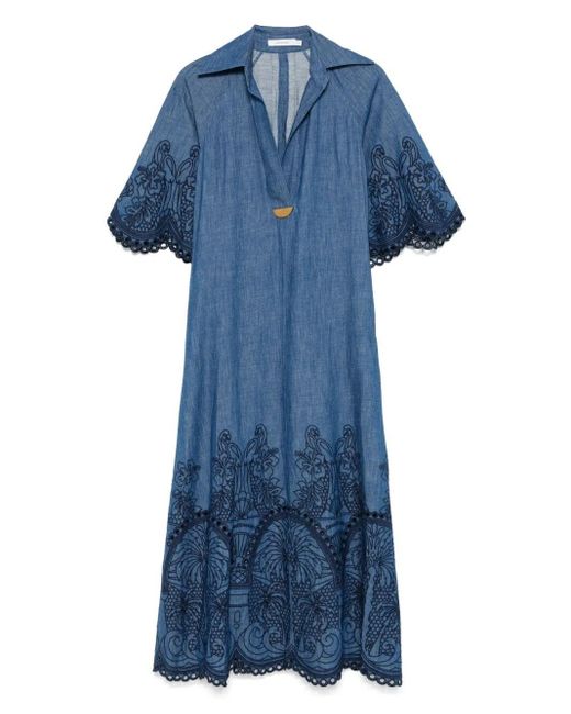 Zimmermann Blue Coco Embroidered Denim Dress