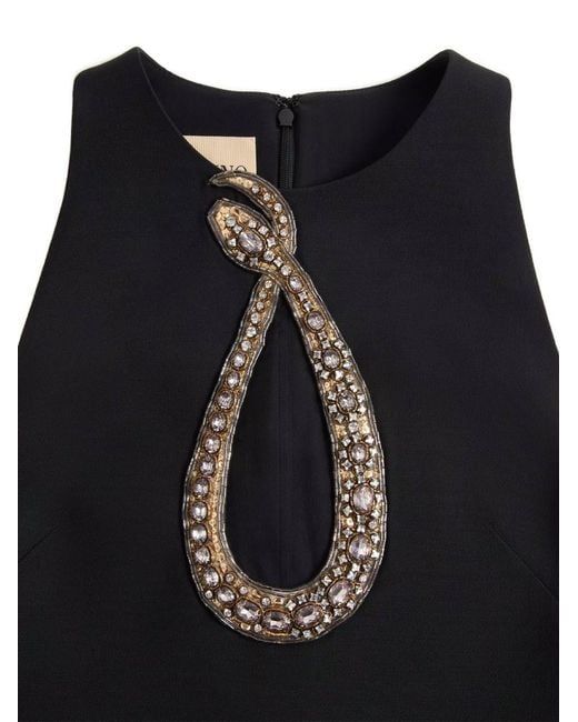 Valentino Garavani Black Rhinestone Snake Embroidery Crepe Couture Short Dre