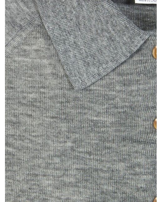 Victoria Beckham Gray Lightweight Fine Guage Knitted Polo Top