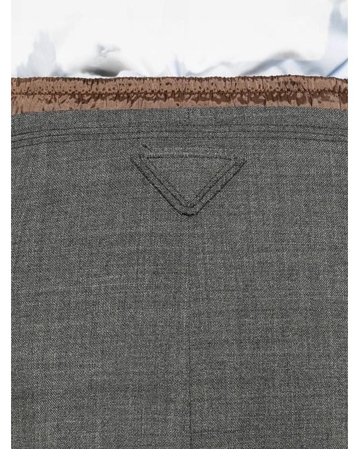 Prada Gray Midi Wool Pleated Skirt
