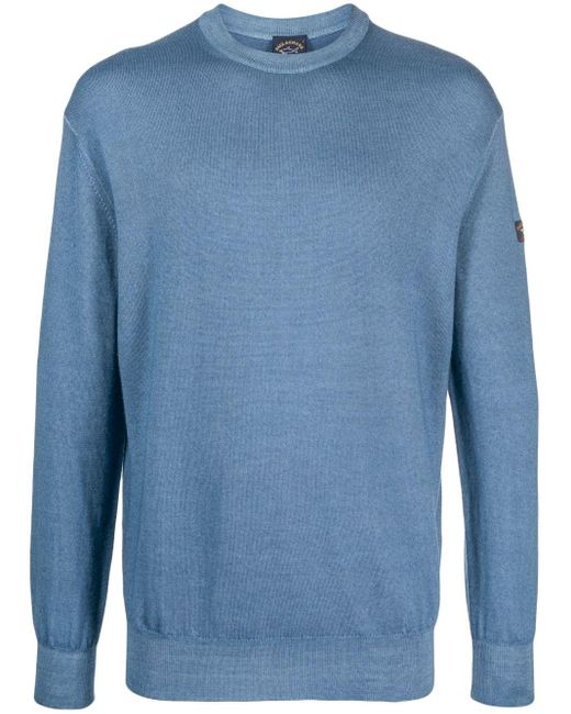 Paul & Shark Blue Logo-patch Fine-knit Jumper for men