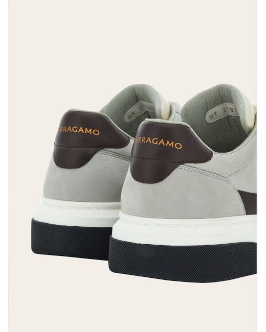 Ferragamo White Men Low Cut Sneaker With Gancini Outline for men