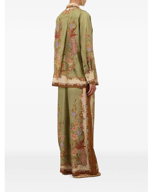 Zimmermann Green Indra Relaxed Silk Shirt