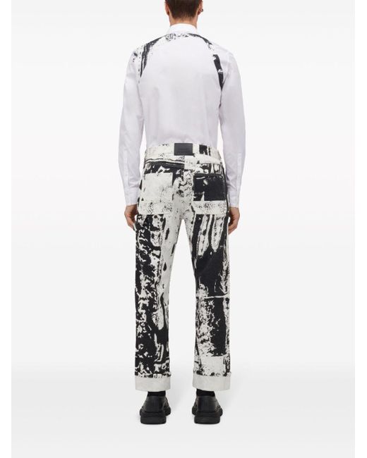 Alexander McQueen White Fold Print Workwear Jeans for men