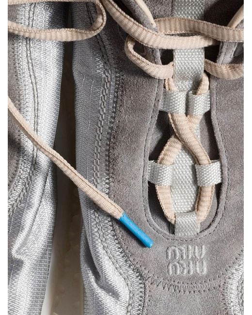 Miu Miu White Sneakers In Nylon And Suede