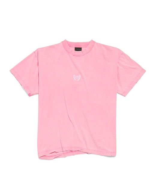 Balenciaga Pink Asymmetrical Bottom Laurel Classic Boxy T-Shirt