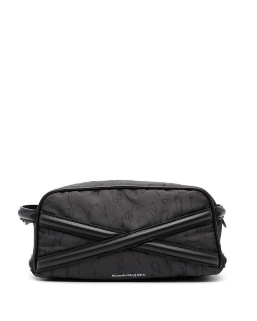 Alexander McQueen Black Cross-strap Logo-print Wash Bag for men