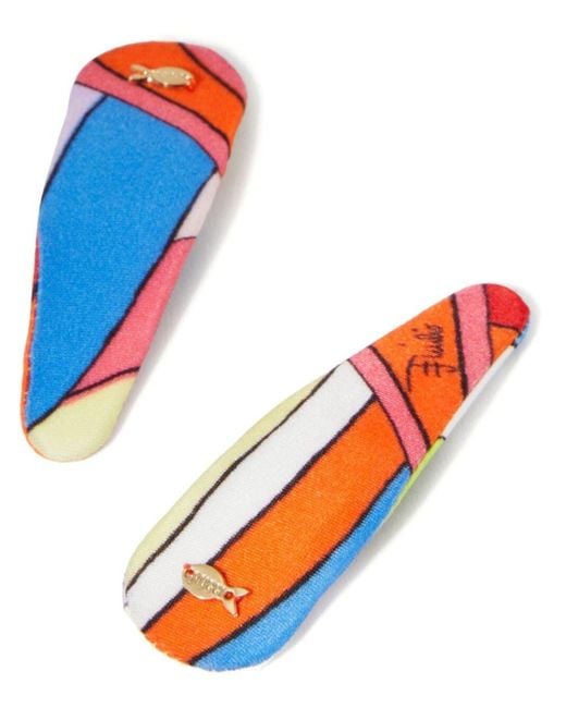 Emilio Pucci Blue Iris-Print Hair Accessory Clips