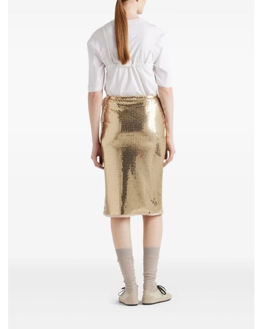 Prada Natural Sequined Pencil Skirt Clothing
