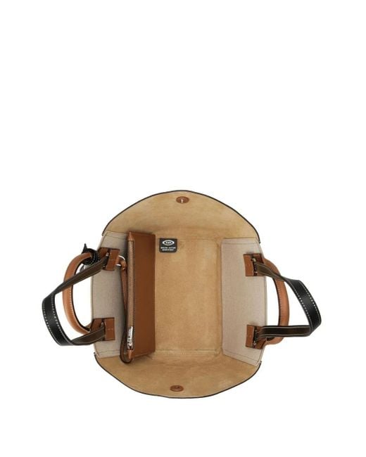 Double Up Shopping Bag In Leather And Canvas Small di Tod's in Natural