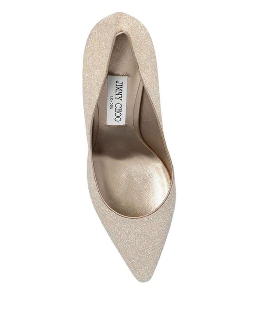 Jimmy Choo White Romy 85 Champagne Coarse Glitter Fabric Pumps Shoes