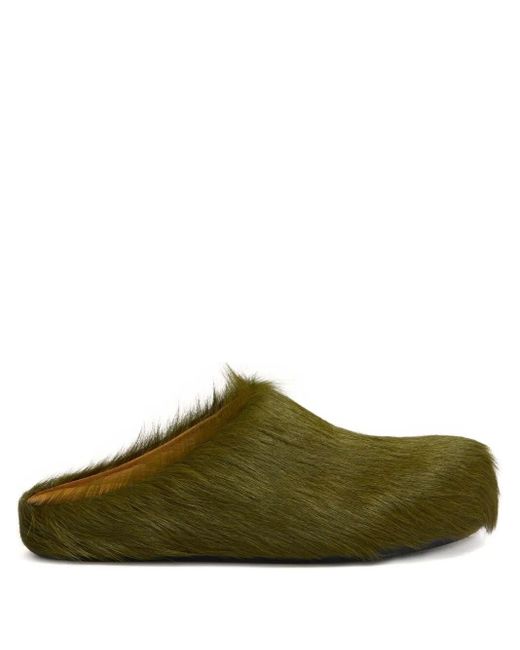 Marni Green Long Hair Calfskin Fussbett Sabot Shoes
