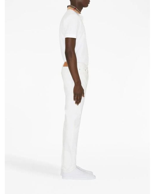 Burberry White Check Collar Polo Shirt for men