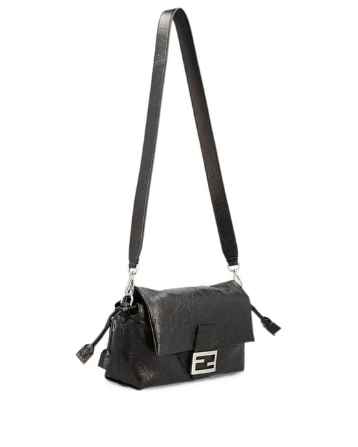 Fendi Baguette® Soft Medium In Black Crackled Leather