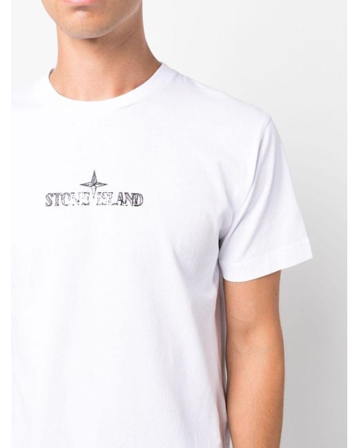 Stone Island White Logo-print Cotton T-shirt for men