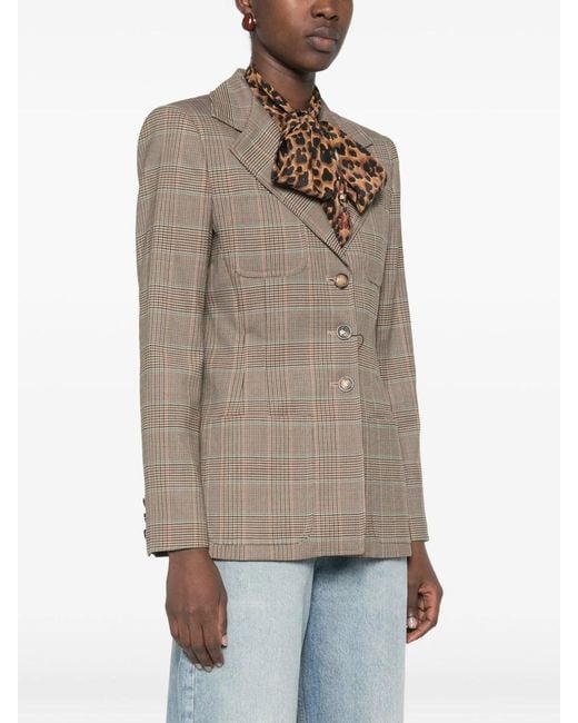 Etro Brown Single-Breasted Check Pattern Wool Blend Jacket