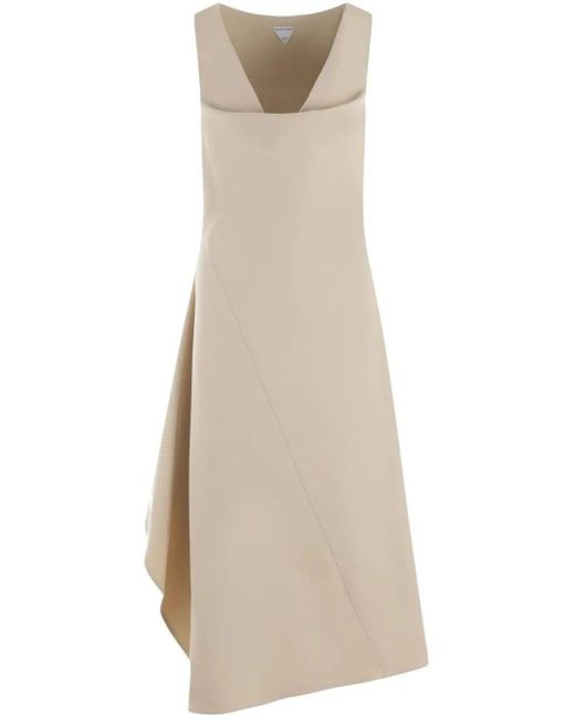 Bottega Veneta Natural Stretch Cotton Asymmetric Midi Dress