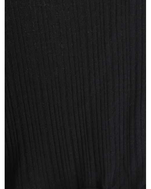 Fendi Black V-Neck Ribbed Top With Ruffles