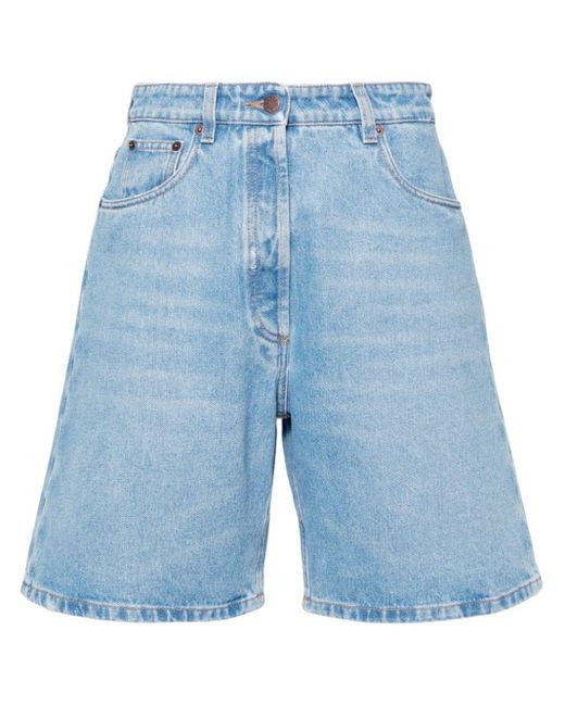 Prada Blue Wide-leg Denim Shorts - Women's - Cotton