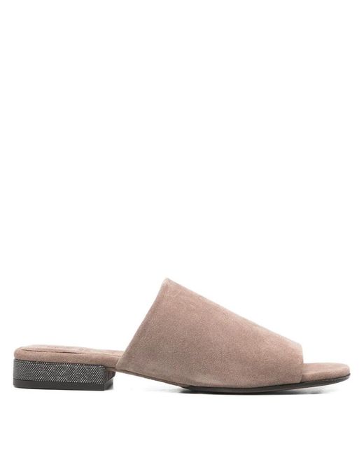 Brunello Cucinelli Brown Suede Mules With Monili