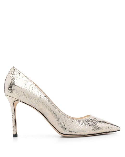 Jimmy Choo White Cracked Effect Leather Mini Romy Pumps 85