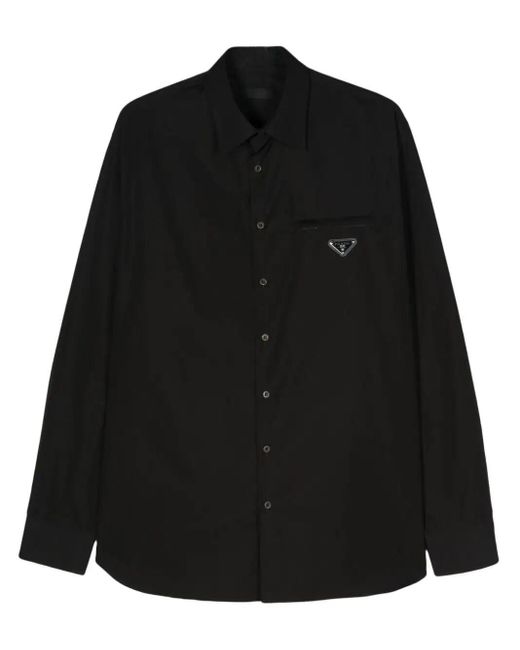 Prada Black Enamel Triangle-Logo Shirt for men