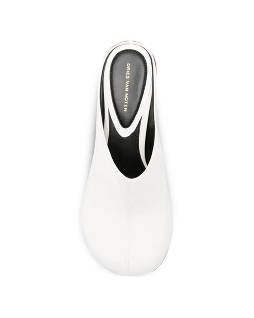 Dries Van Noten White Leather Mules