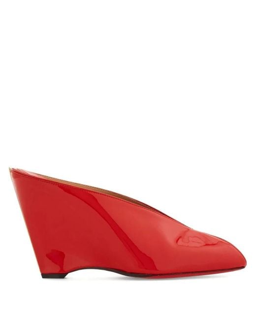 Ferragamo Red Alicia 95 Peep Toe Patent Leather Mule Shoes
