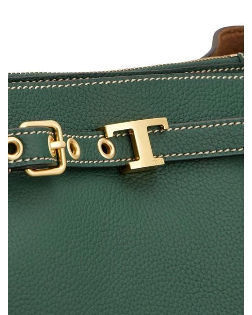 Tod's Green Mini Leather Hand Bag With T Timeless Accessory And Removable St