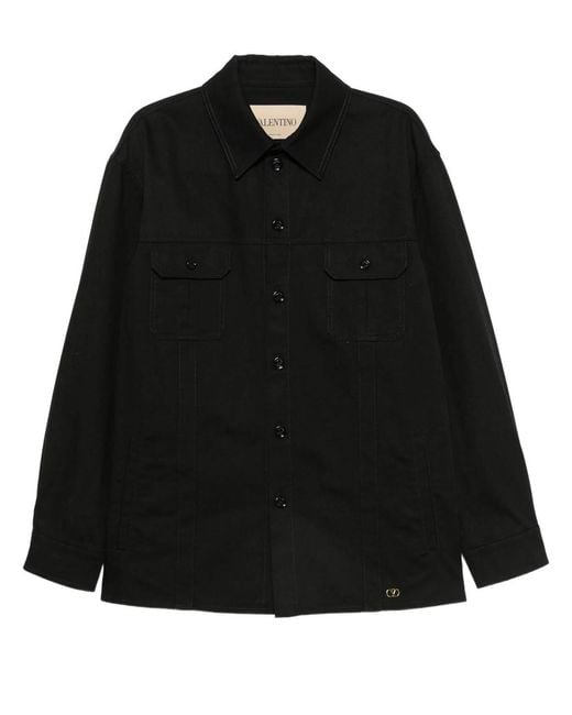 Valentino Garavani Black Shirt Jacket In Cotton Gabardine With Vlo for men