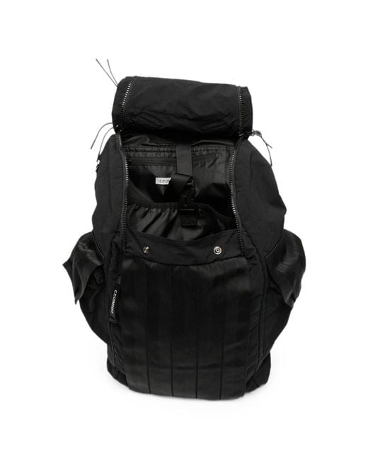 C P Company Black Backpack With Embroidered Logo for men