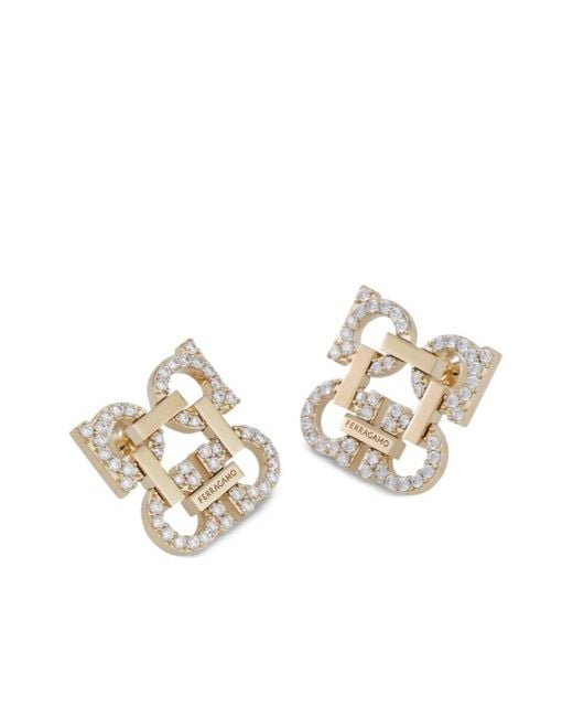 Ferragamo Natural Crystal Embellished Four Gancini Clip On Earrings Accessories