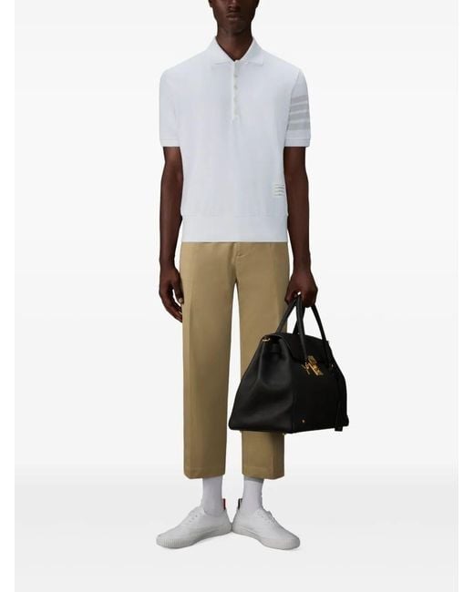 Thom Browne White 4-Bar Cotton Pique Polo Shirt Clothing for men