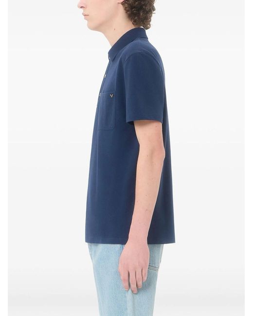 Valentino Garavani Blue Cotton Piqué Polo With Vgold for men
