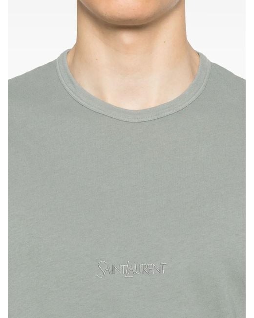Saint Laurent Gray Logo Embroidery T-Shirt for men